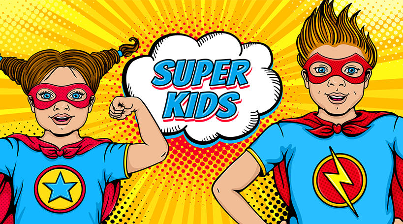 niña y niño superhero